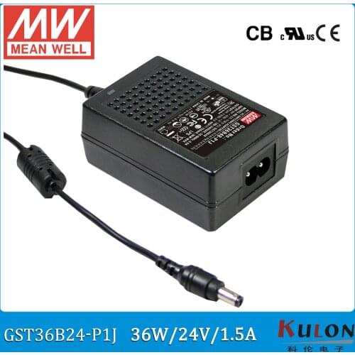 Original Meanwell GST36B24-P1J 36W 24V 1.5A desktop Adaptor Level VI Output Interface 5.5mm*2.1mm Power Supply 2 pole