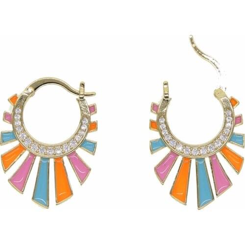 Pastel enamel spikes Gold color trendy women earring candy colorful geometric hoops jewelry
