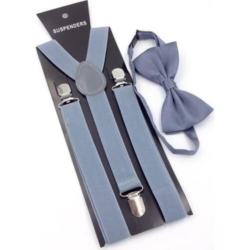 Adult 3 Clip-on Y Back Elastic Suspenders Bowties Set Suspender Braces Neck Ties Brace Belt Strap For Women Man