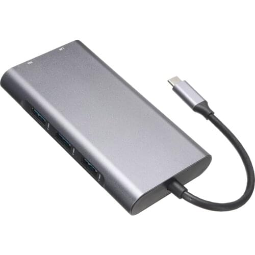 Portable 10-in-1 Type-C Hub Adapter Durable Multi-functional 4K HDMI-compatible+VGA+PD+USB 3.0 Adapters Converter