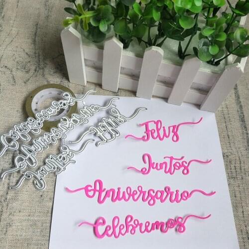 Portuguese phrase together, birthday, happy, celebrate metal cutting mold scrapbook DIY photo album decoration card
