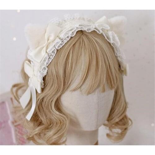 Lolita Cat Ear Hairpin Lace Headband Bowknot Hair Accessories Mori Girl Kawaii Cosplay Accessories D279