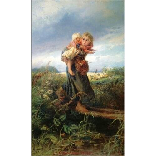 Needlework for embroidery DIY DMC High Quality - Counted Cross Stitch Kits 14 ct Oil painting Children - Running from the Storm