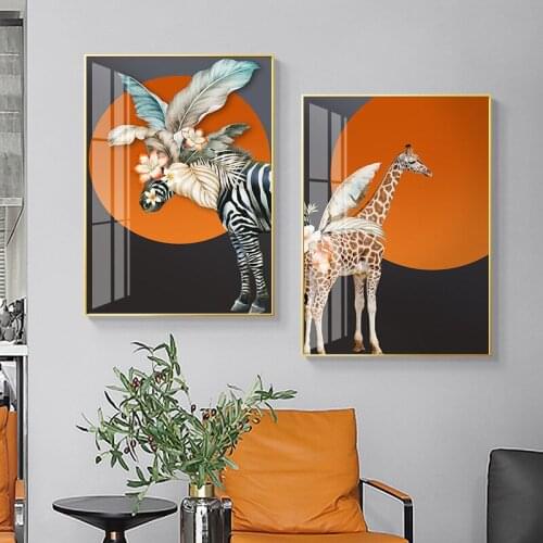 Modern Creative Abstarct Animal Zebra Giraffe Poster Wall Art Canvas Print Painting Decorative Picture for Living Room Home Deco