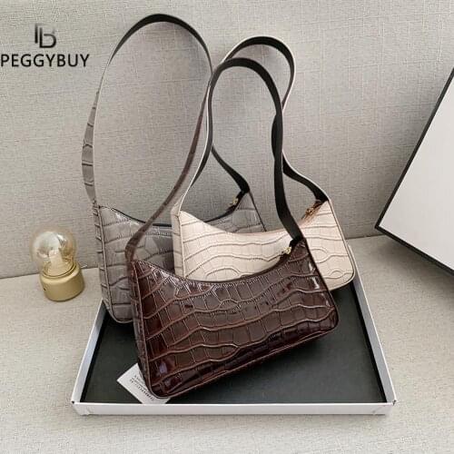 Casual Pure Color Handbag Purse Fashion Women Chain Alligator Pattern Irregular PU Leather Small Shoulder Underarm