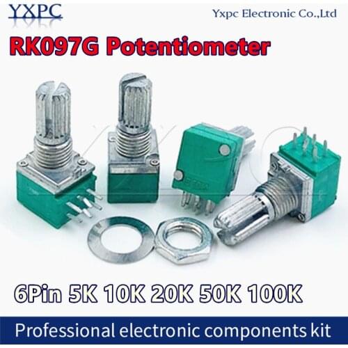 10pcs RK097 RK097G 6Pin 5K 10K 20K 50K 100K B5K with a switch audio shaft 15mm amplifier sealing potentiometer