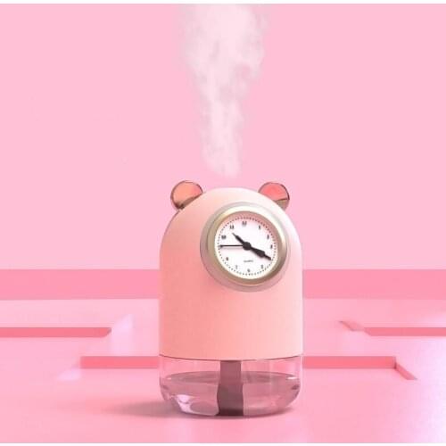 Air Humidifier With Clock Home Bedroom USB Aromatherapy Diffuser Car LED Night Lamp Air Purifier Mist Maker Air Fresher Gift
