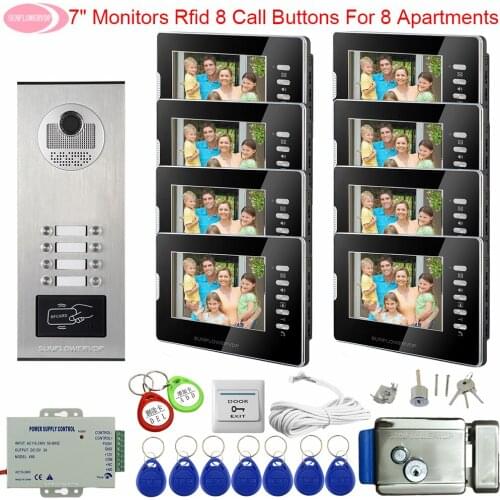 7" Video Door Phone Intercom For 8 Apartments Video Intercoms For a Private House Access Control Home Bell +Electronic Door Lock
