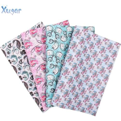 Xugar 22*30cm Mermaid Printed Vinyl Leather Faux Synthetic Leather for DIY Hair Bows Accessories Handmade Crafts Bags Patchworks