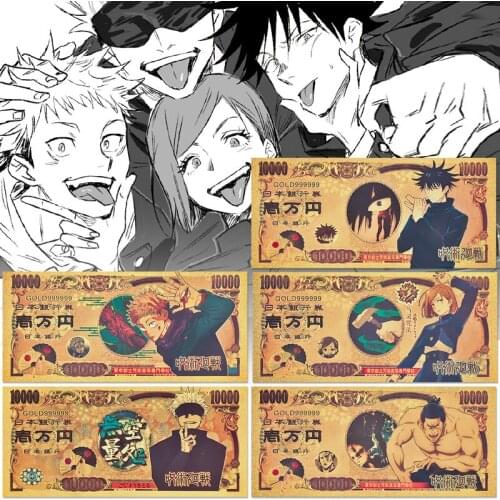 Japanse Anime Jujutsu Kaisen Gold Banknote Set Collectible Money Bill Gojo Satoru Yuji Itadori Cartoon Souvenir Gift for Kids