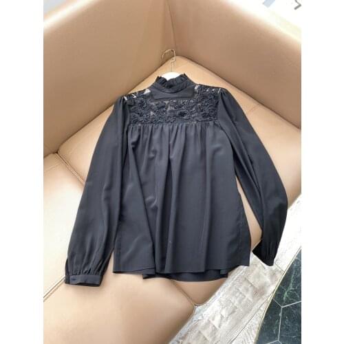 Women 2021 fashion new long-sleeved sexy casual beaded hollow embroidered top 0326