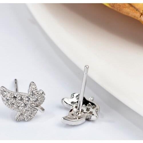 GNE0424 Hot Sale Genuine 925 Sterling Silver Stud Earrings Sweet Cute Crystal Charming Earring, Fashion Jewelry For Women