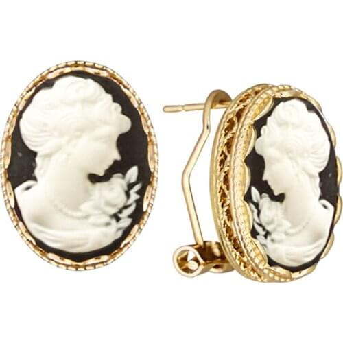 6 Colors Oval Lady Queen Cameo Stud Earrings For Women Gold Color Pink Blue Gray Earring Fashion Jewelry