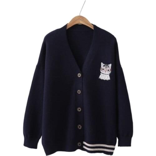 Harakuju Cartoon Jacquard Women Sweet Knit Cardigan 2021 Winter Korean Fashion Female V-neck Kawaii Jumpers Soft Tops