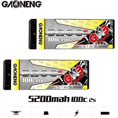 1/2/3pcs Gaoneng GNB 5200mAh 100C 2S 7.4V Rechargeable Lipo Battery 5.0mm Banana Plug T/XT60 Plug for 1:10 RC Car Boat