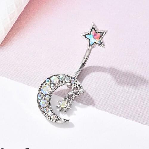 1pc Sexy Star Moon Belly Piercing Crystal Surgical Steel Navel Belly Button Rings Woman Body Jewelry Barbell Women Accessories