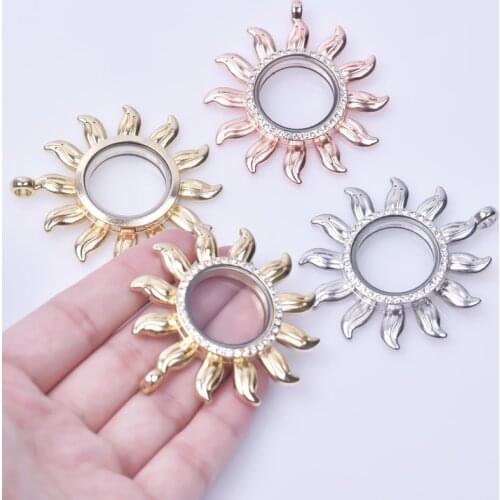 10Pcs/Lot New Design Sun Shaped Glass Memory Locket Pendant Making Handcraft Floating Photo Locket Necklaces Jewelry Wholesale