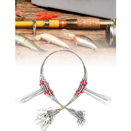 10pcs Fishing Leaders Stainless Steel Fishing Rigs Fishing Gear Tackle High-Strength Fishing Wire With Swivel Snaps Beads