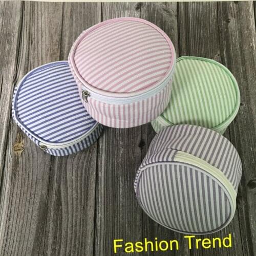 20pcs/lot 2019 Newest Popular High Quality Cheap Fashion Cute makeup bags Personality Small Zipper Round Seersucker Cosmetic Bag