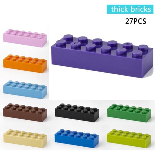 27pcs Building Blocks 2x6 Dots Thick Figures Bricks Educational Creative Size Fit Other Brand Plastic DIY Toys Accessorie2456