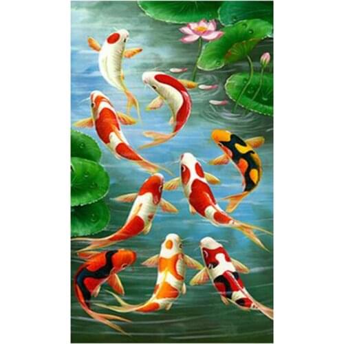 5D DIY Diamond Painting Lake Goldfish Picture Square Round Diamond Art Sale Animal Cross Stitch Kit Home Decoration WG2728