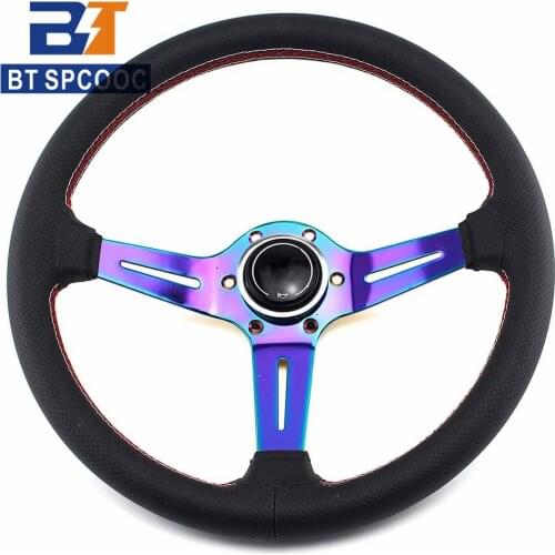 SPCOOC Car Universal Rainbow Steering Wheel 14 Inch Racing Sport Leather Steering Wheel With Logo