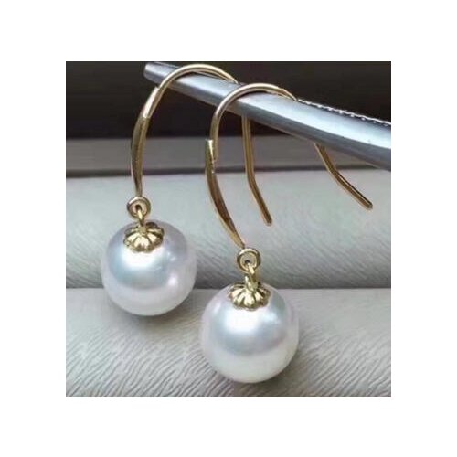 Free shipping>>>>noble jewelry 10-11mm south sea white round pearl earring 14k