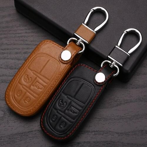 Genuine Leather Car Keychain Key Case Cover For Jeep Grand Cherokee Compass Patriot Dodge Journey Chrysler 300C Car Key Rings
