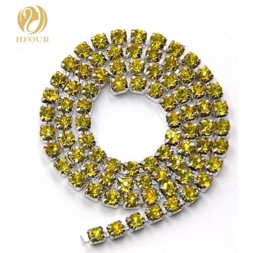 New 5yard/pack High quality Sliver base Lemon yellow glass crystal Rhinestones Cup Chain DIY clothing/Wedding dress Accessories