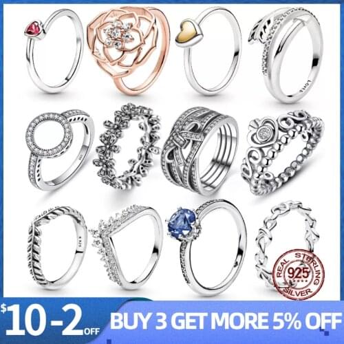 Pandach 2021 New Arrival 100% Real 925 Sterling Silver Rose Petal Rings For Women Lucky Fashion Jewelry Making Party Gift CMR100