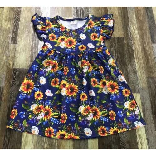 Boutique Girl Blue Sunflower Camellia Elegant Pearl Dress