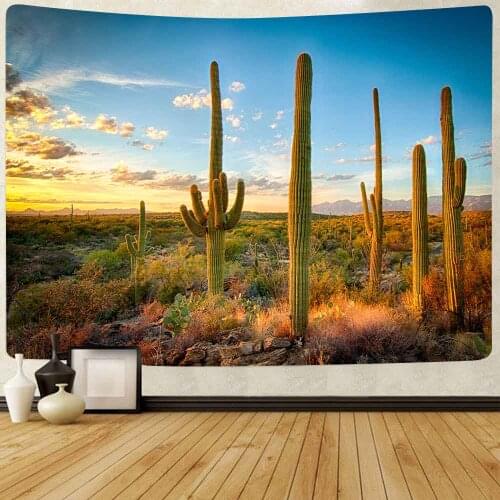 Simsant Desert Cactus Tapestry Sunflower Forest Mushroom Plants Art Wall Hanging Tapestries for Living Room Decor Banner