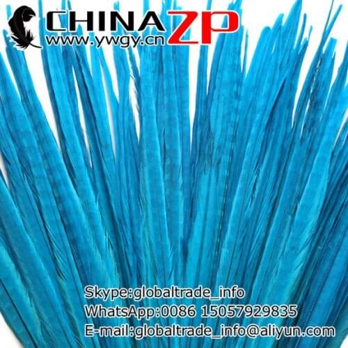CHINAZP Factory Exporting 100pcs/lot Size 20-22inch(50-55cm) Top Quality Light Blue Ringneck Pheasant Tail Feather