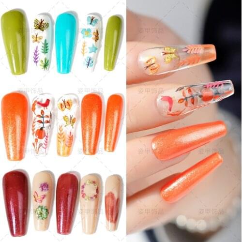 Nail color maple leaf pulp slice DIY wreath leaf butterfly pure manual three-dimensional wood pulp slice nail stick nail charms