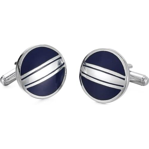 DY new fashion mens French Cufflinks retro style high-quality enamel craft deep blue striped Cufflinks round