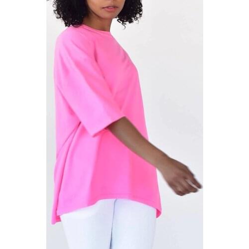 Neon Pink women O-neck collar T-shirt 100 cotton casual Street Style Fashion