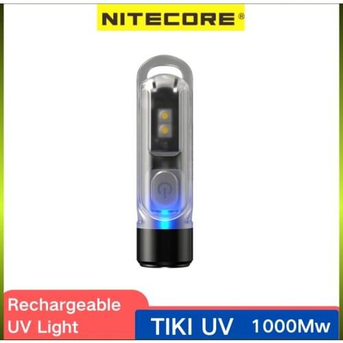 NITECORE TIKI UV Mini Futuristic Keychain Light EDC 1000mw USB Rechargeable With 2x Auxiliary High CRI White LEDs UV Flashlight
