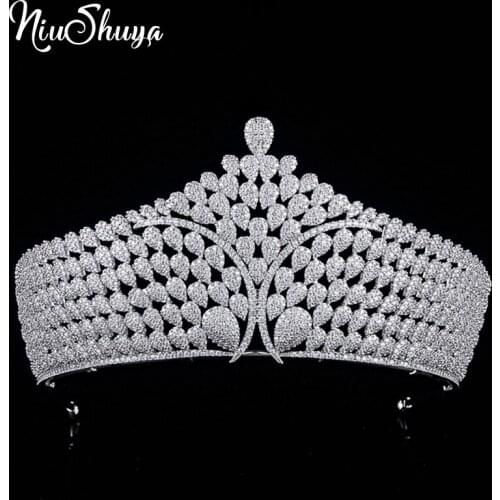 NiuShuya Royal Princess Leaves Cubic Zircon Tiara Zircon Crown CZ Diadema Bridal Coroa Wedding Hair Accessories
