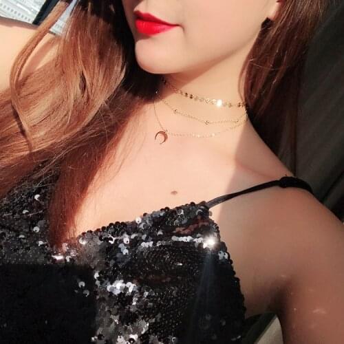 New Fashion Gold Color Moon Pendant Multi-layer Chain Choker Necklace Womens Boho Jewelry Gift