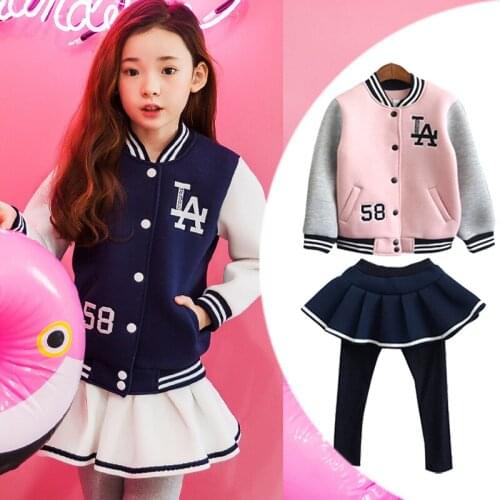 New Girls Clothing Set Pin Long Sleeve Cute Suit 2Pcs School Baseball Jacket + Pants Dress Children Clothes Tracksuit For Girls