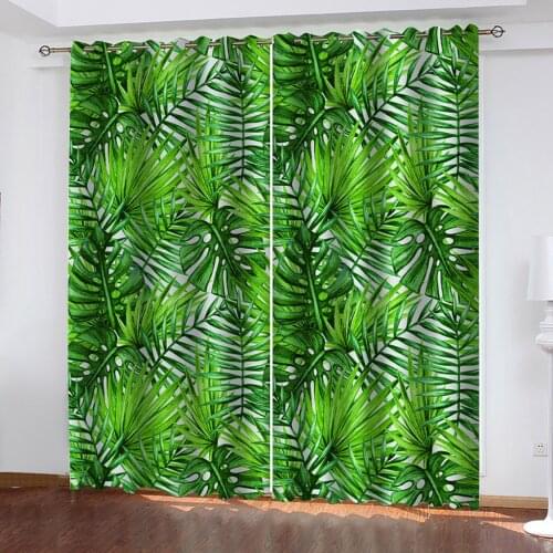 Custom green leaf curtains 3D Window Curtains Living Room wedding bedroom personality curtains