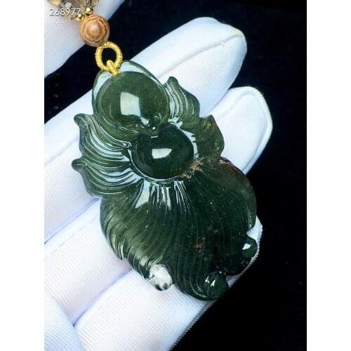 Genuine Natural Green Phantom Quartz Clear Tails Fox Pendant Necklace 67.38.15mm Women Man Rare Fashion Jewelry AAAAAA