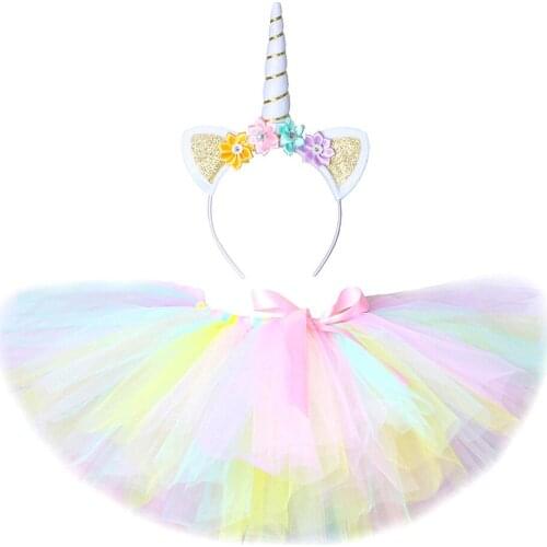 Pastel Unicorn Tutu Skirt For Baby Girls Dance Tutus Kids Tulle Skirts For Birthday New Year Costume Toddler Outfits 2-14 Years