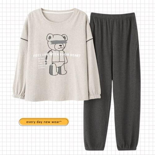 Heachiu 2020 couple pajamas long sleeve pure cotton thin section girl mens cotton suit spring and autumn home service