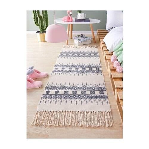 Nordic Striped Carpet Home Rectangular Long Tatami Hand-Woven Blanket Bed Front Mat