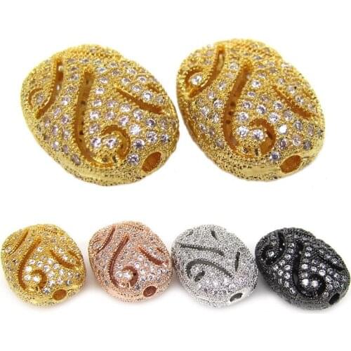 Mixed Colors Pure Gold Color Hollow Oval Shape With Pave CZ beads for Gem Sonte Bracelet DIY Pearl Necklace jewelry making