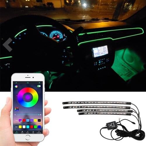 Music Voice Control RGB LED Strip Atmosphere Lamp Ambient Lamp Car Interior Foot Light Remote Control App Car-styling