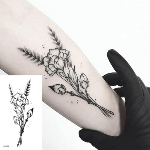 Rocooart HC-305 Simple and Black Flower Design on Wrist Hand Temporary Body Fake Taty Waterproof Tattoo Sticker