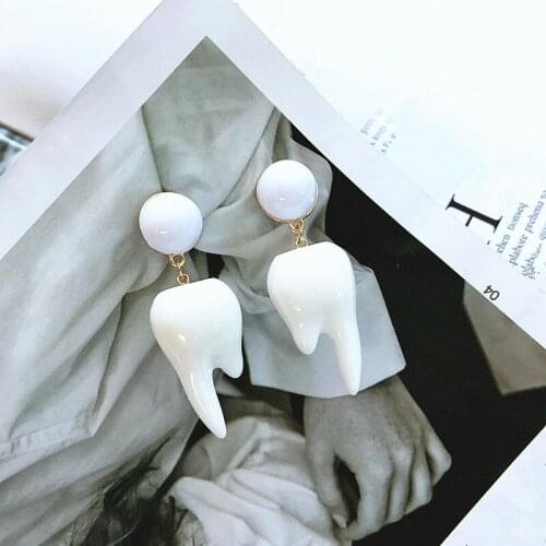 BELLAHYDIARY White Tooth Acrylic Drop Earrings For Women Personality Teeth Acetate Earings Jewellery 062