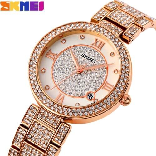 SKMEI Party Wedding Women Watch Fashion Phinestone Mosaic Womens Quartz Wristwatches Waterproof Ladies Girls Watches reloj 1739